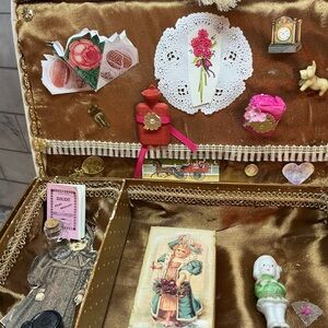 Vintage Style doll  Decorative Box with Assorted Trinkets